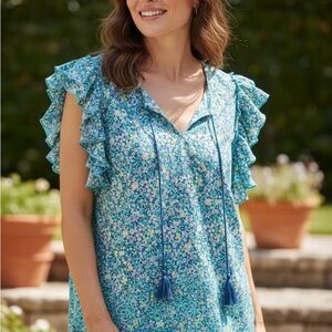 Solitaire Blue and Green Floral Top